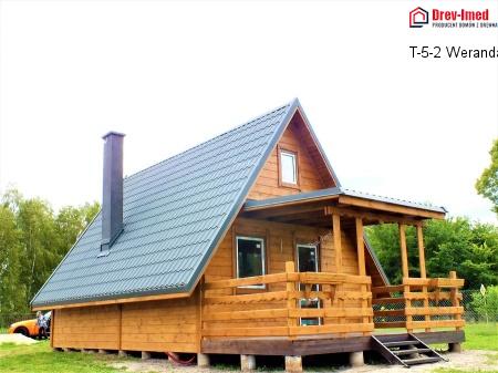 Dom drewniany T-5-2 Weranda od kuchni pow:przy podstawie 35,5 m2 + taras i werandy 14 m2